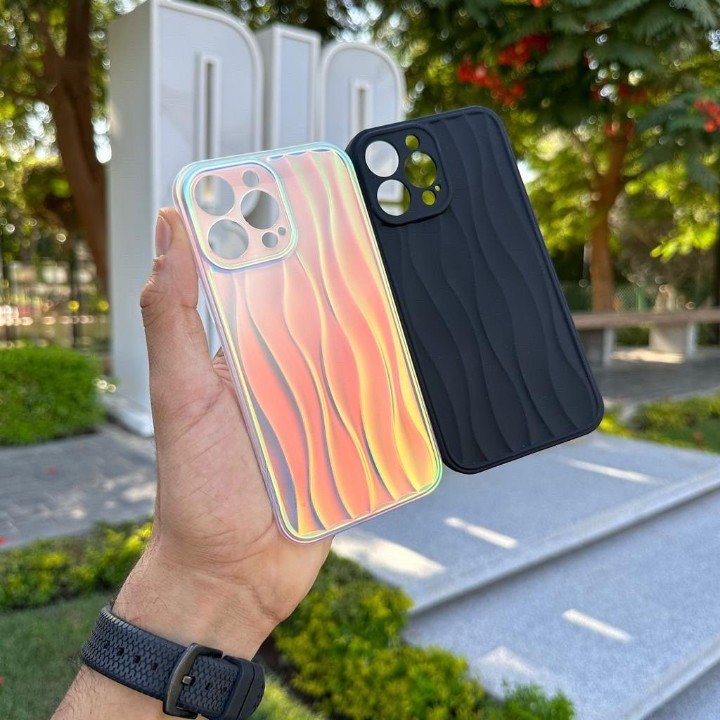 Holographic & matte wiggly iPhone case with camera protection