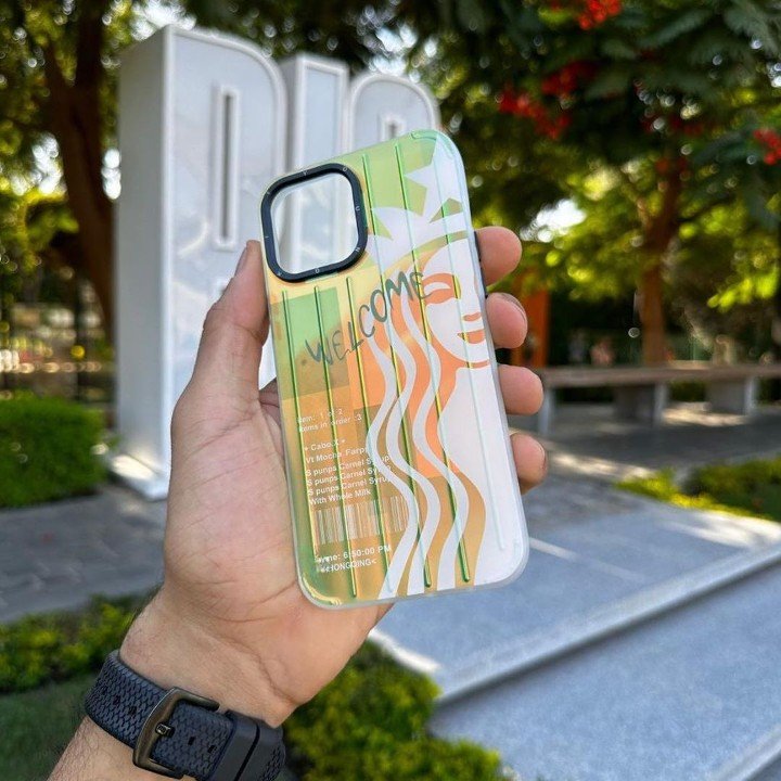 Holographic iPhone case with cute disney drawings and other designs