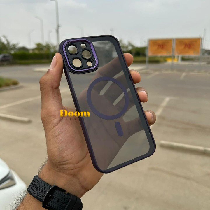 Magsafe transparent case with colored frame and camera coverage
