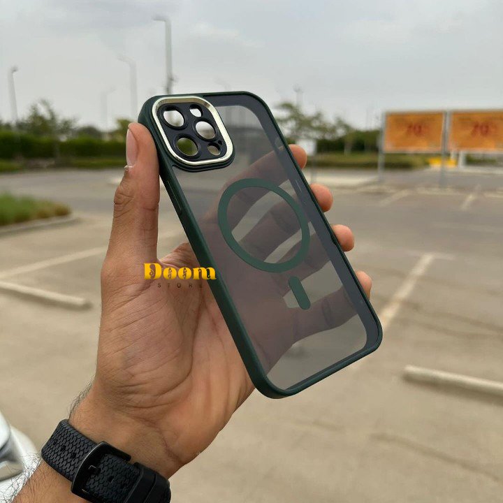 Magsafe transparent case with colored frame and camera coverage
