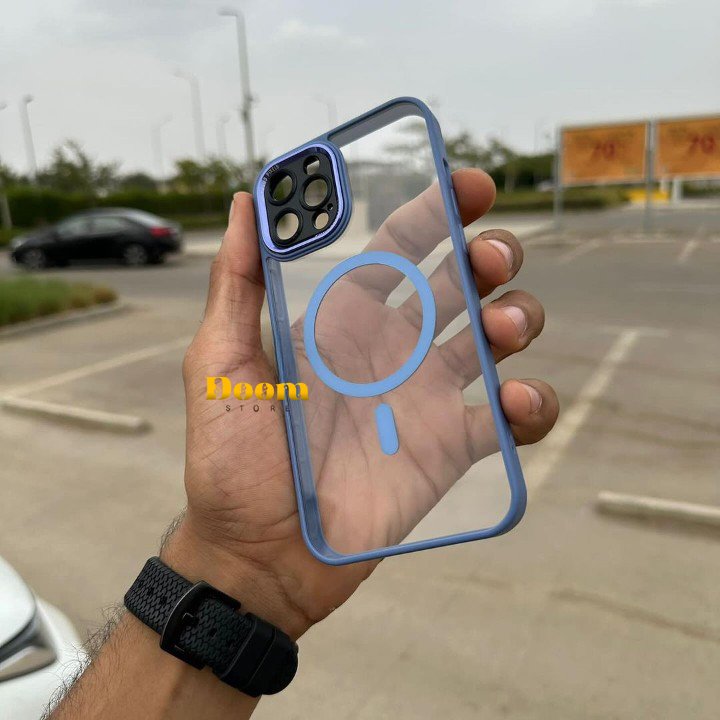 Magsafe transparent case with colored frame and camera coverage