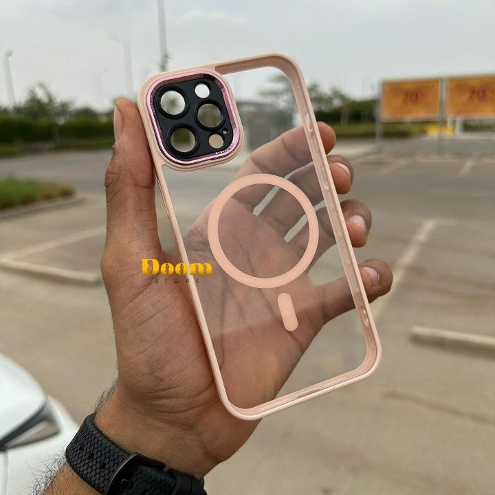 Magsafe transparent case with colored frame and camera coverage