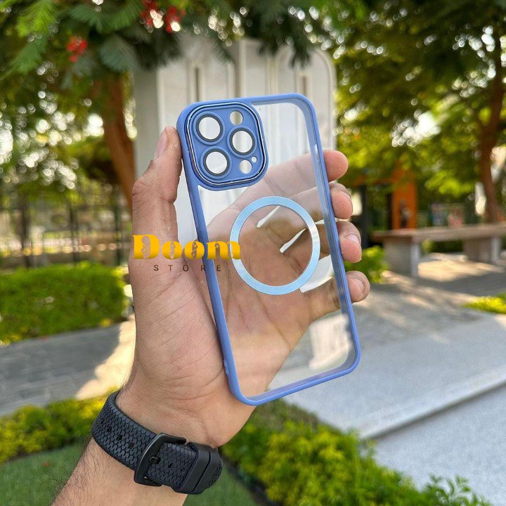 Magsafe transparent case with colored frame and camera coverage