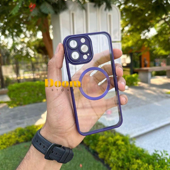 Magsafe transparent case with colored frame and camera coverage
