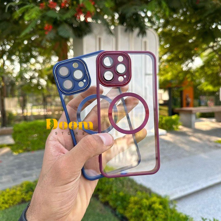 Magsafe transparent case with colored frame and camera coverage