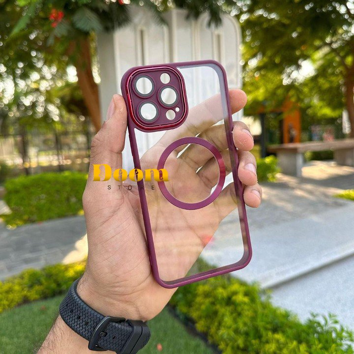 Magsafe transparent case with colored frame and camera coverage