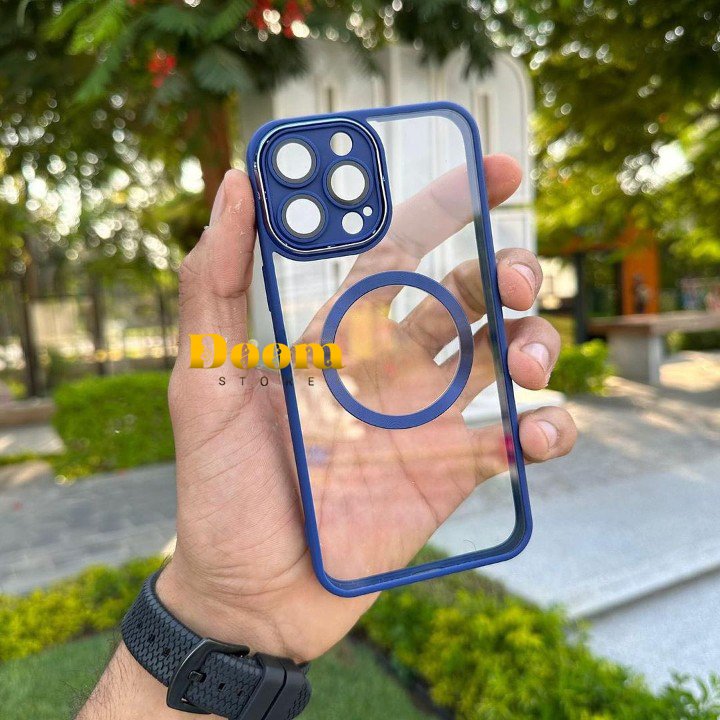 Magsafe transparent case with colored frame and camera coverage
