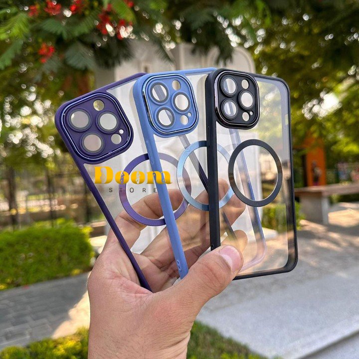 Magsafe transparent case with colored frame and camera coverage