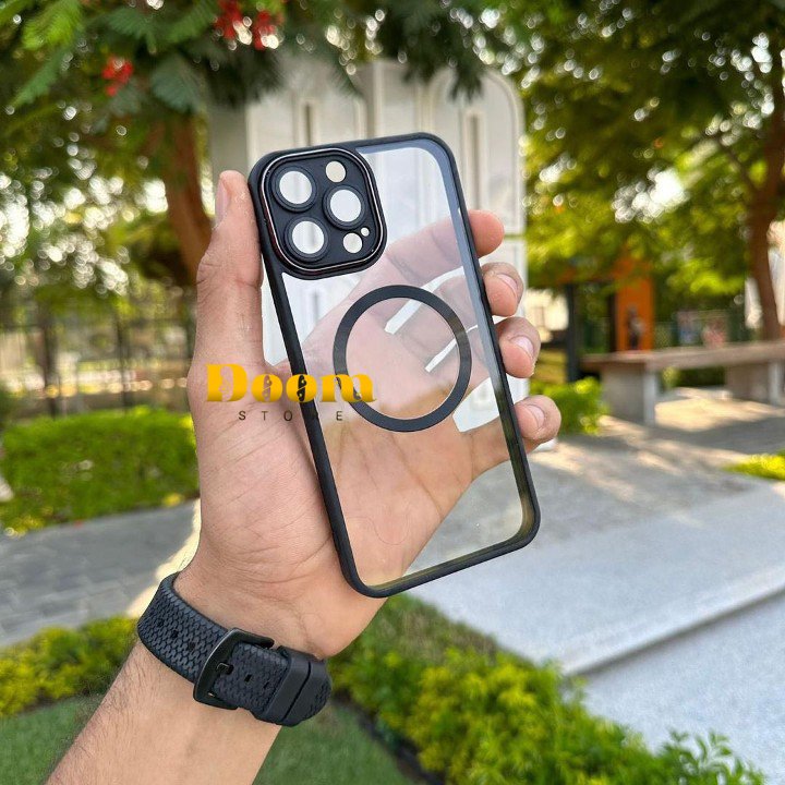 Magsafe transparent case with colored frame and camera coverage