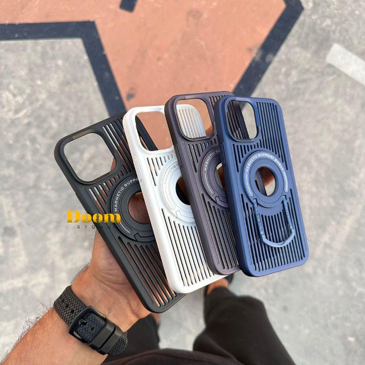 stripped Magsafe phone case with hidden stand