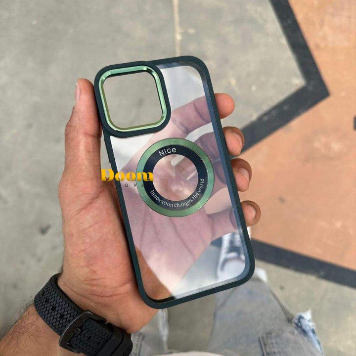 Transparent mage safe iPhone case with a simple hint of colour