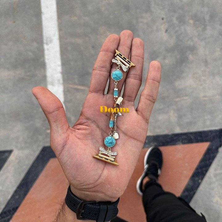 chain apple watch band with colored pearl