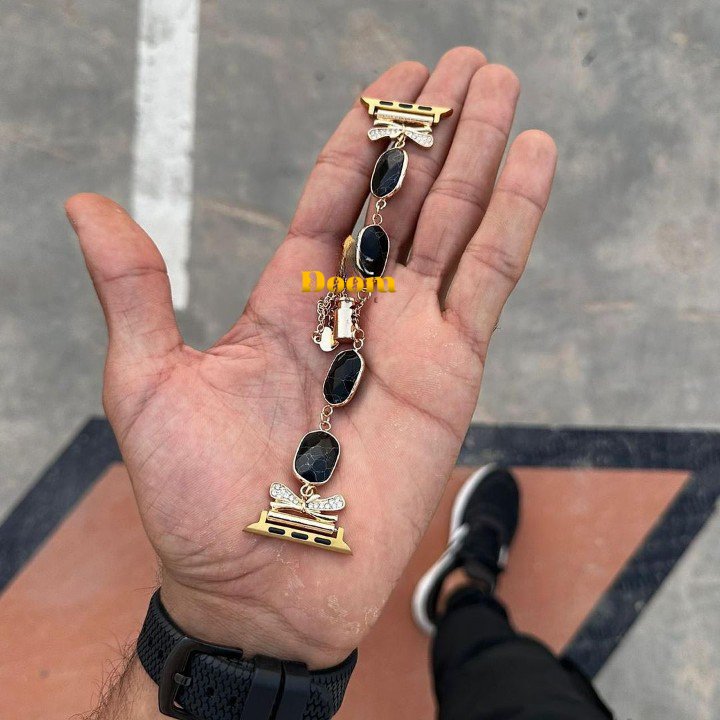 chain apple watch band with colored pearl