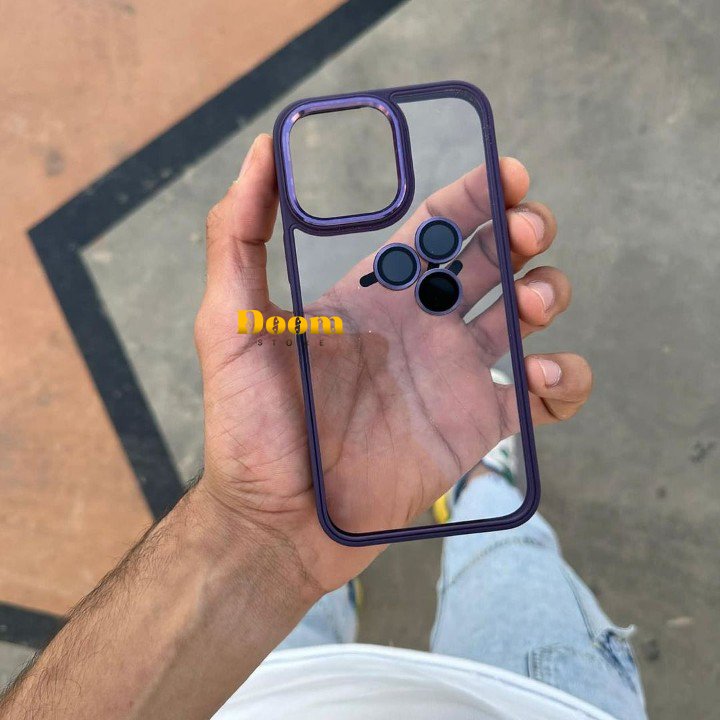 Transparent case with coloured frame and matching camera lens 2*1