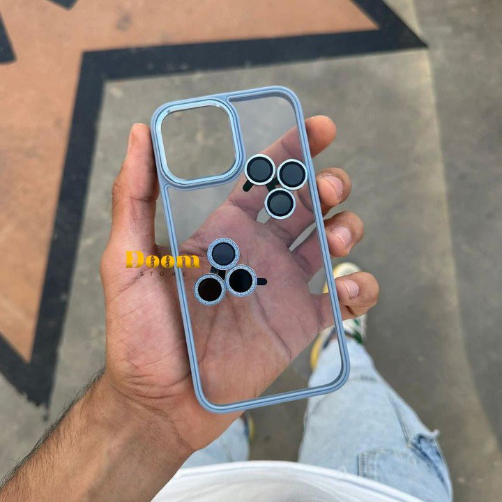 Transparent case with coloured frame and matching camera lens 2*1