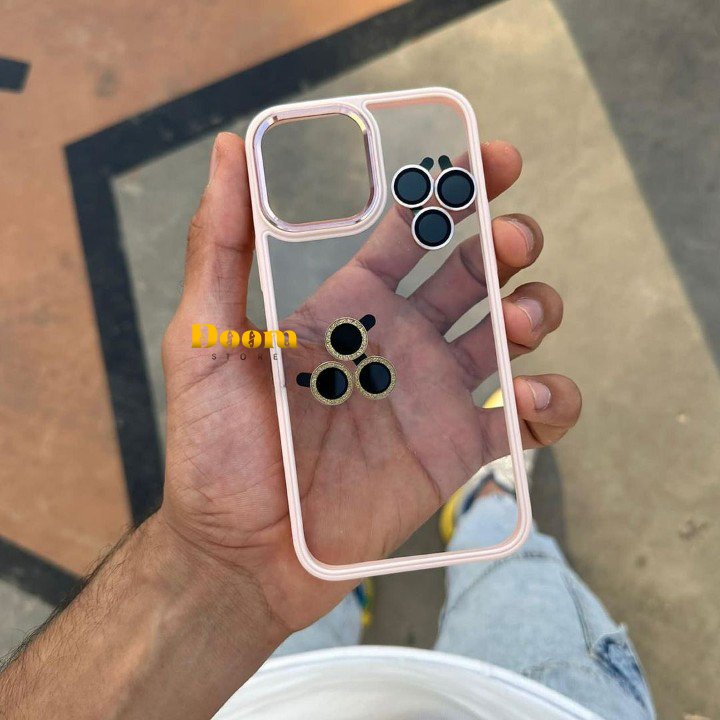 Transparent case with coloured frame and matching camera lens 2*1