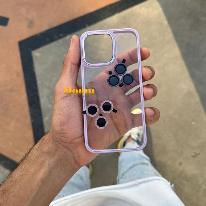 Transparent case with coloured frame and matching camera lens 2*1